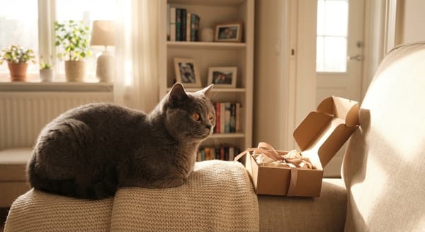 A British Shorthair cat in a cozy home, ready to welcome new owners