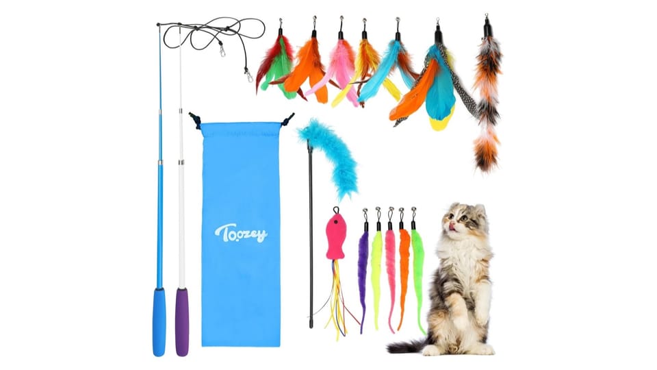 Toozey 16-piece retractable feather wand cat toy
