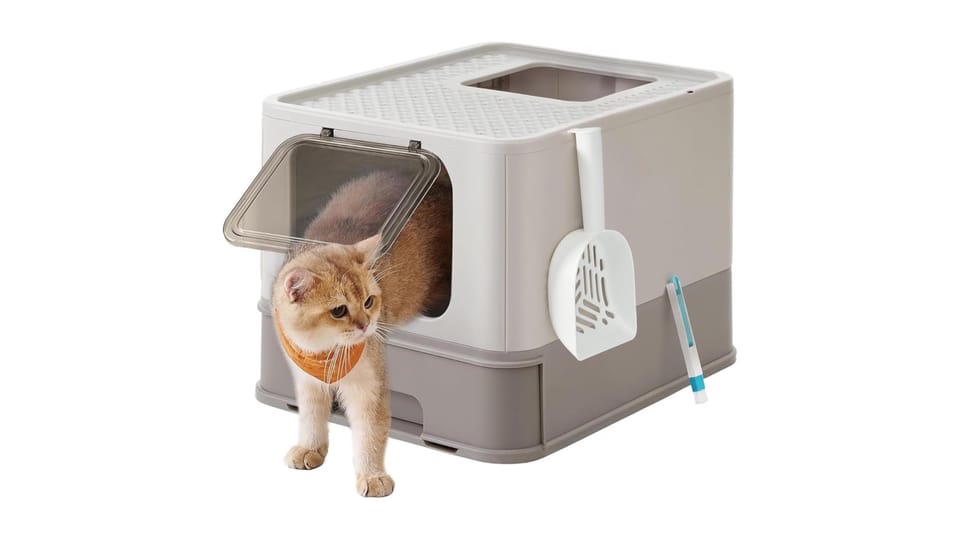 Feandrea hooded plastic cat litter tray
